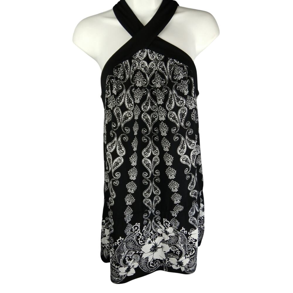 White House Black Market Black and White Paisley Halter Dress
